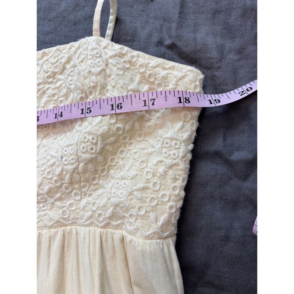 Lucky Brand Maxi Dress Cream Womens Large Embroidered Eyelet Tiered Open Back - Picture 12 of 13